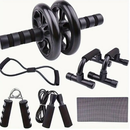 Seven-piece Fitness Set For Small Home Use, Skipping Rope, Grip Strengthener, Push-ups, Abdominal Wheel, Muscle - Portable Equipment For Muscle Strengthening, Core Workout For Men And Women